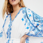 White V-Neck Long Sleeves Embroidered Boho Maxi Dress