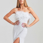 Feather Neck Strapless High-Slit Maxi Party Prom Dress