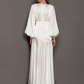 White V-Neck Long Sleeves High-Slit Maxi Party Prom Dress