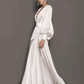 White V-Neck Long Sleeves High-Slit Maxi Party Prom Dress