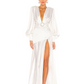 White V-Neck Long Sleeves High-Slit Maxi Party Prom Dress