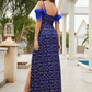 Royal Blue Feather Detail Spaghetti Straps Prom Maxi Dress