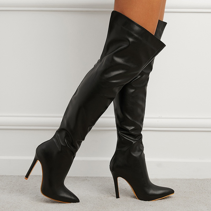 Back Zip Stiletto Heel Plain Thread Knee High Boots