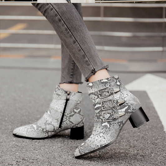 Pointed Toe Chunky Heel Side Zipper Simple Boots