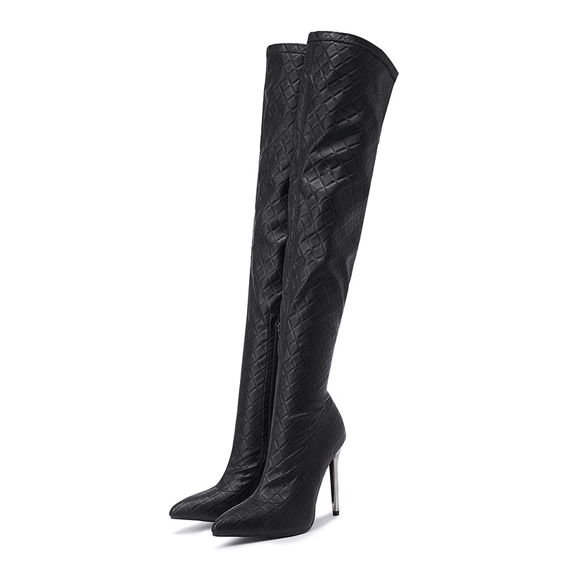 Black Stiletto Heel Side Zipper Knee High Boots