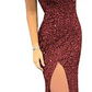 Velvet Sequins One-Shoulder Sleeveless Brush Train Dresses