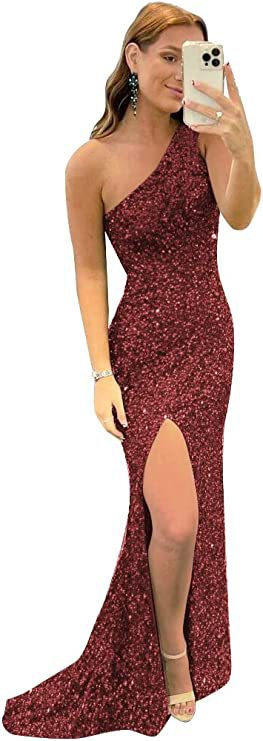 Velvet Sequins One-Shoulder Sleeveless Brush Train Dresses