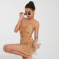 Velvet Sequins Ruched Sleeveless Short/Mini Dress