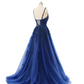 A-Line Tulle Applique V-neck Sleeveless Brush Train Dress