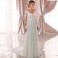 Chiffon V Neck A Line Long Sleeve Lace Applique Beach Wedding Dress