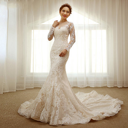 Court Scoop Long Sleeves Mermaid Wedding Dress