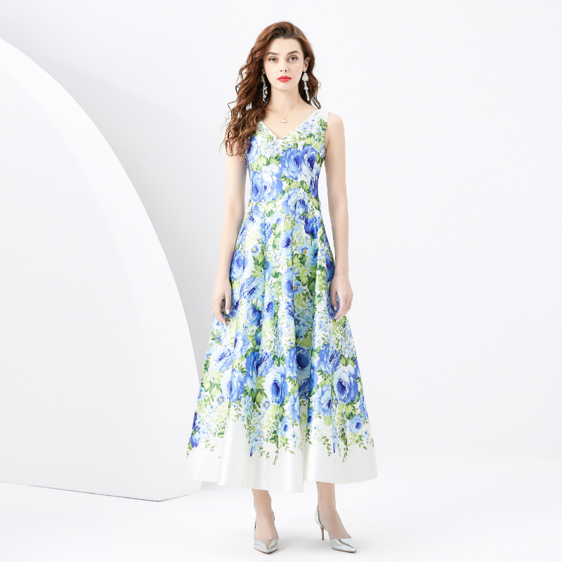 Flowery Scenery Sleeveless Midi Dress