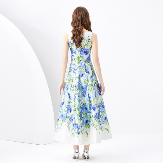 Flowery Scenery Sleeveless Midi Dress