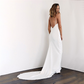 White Simple V-Neck Spaghetti Straps Sleeveless Backless Wedding Dress