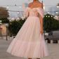 Princess Tulle Ruffles Off-the-Shoulder Sleeveless Tea-Length Dress