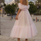 Princess Tulle Ruffles Off-the-Shoulder Sleeveless Tea-Length Dress