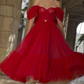 Princess Tulle Ruffles Off-the-Shoulder Sleeveless Tea-Length Dress