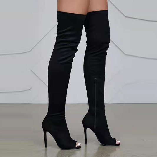 Thigh High Peep Toe High Heel Boot