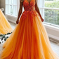 Deep V Neck Lace Applique Prom Dress