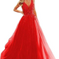 Deep V Neck Lace Applique Prom Dress