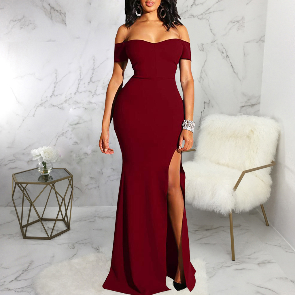 Off-Shoulder Sleeveless High Slit Long Dress