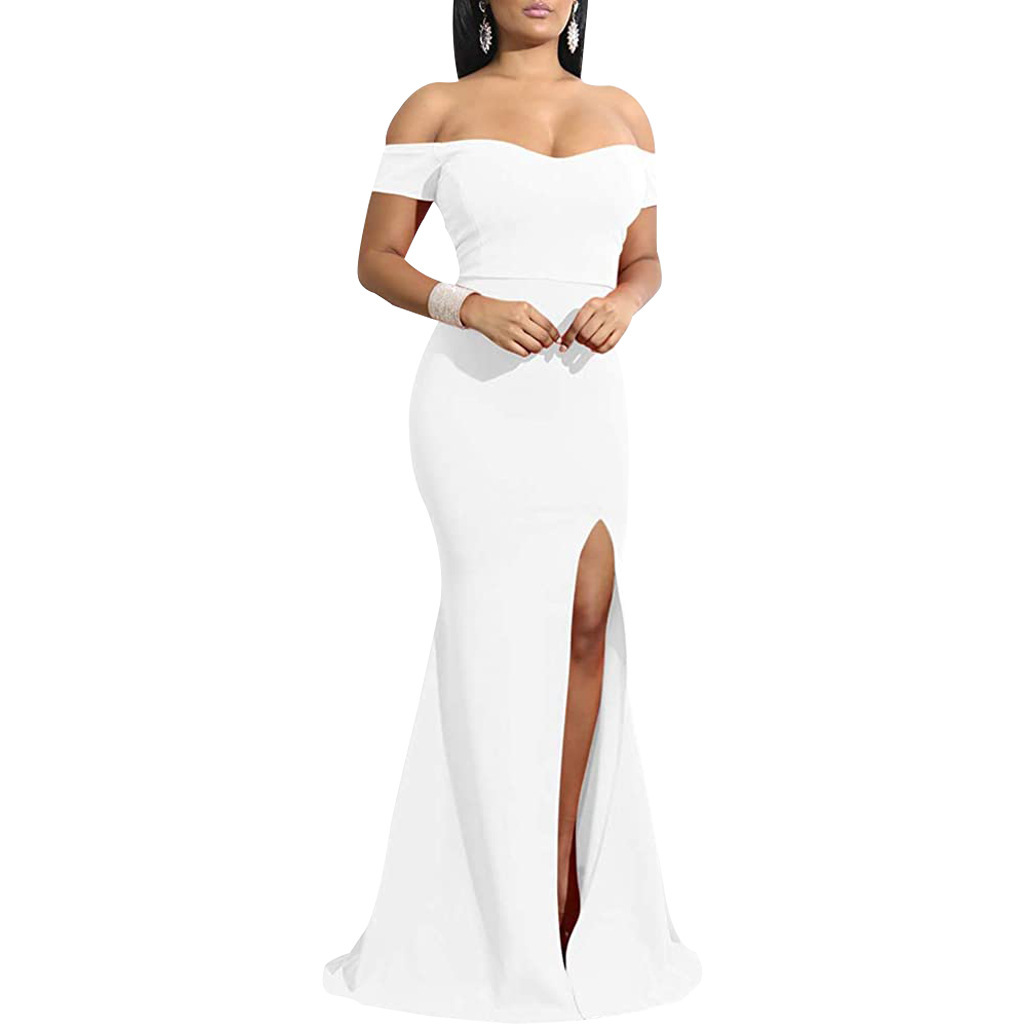 Off-Shoulder Sleeveless High Slit Long Dress