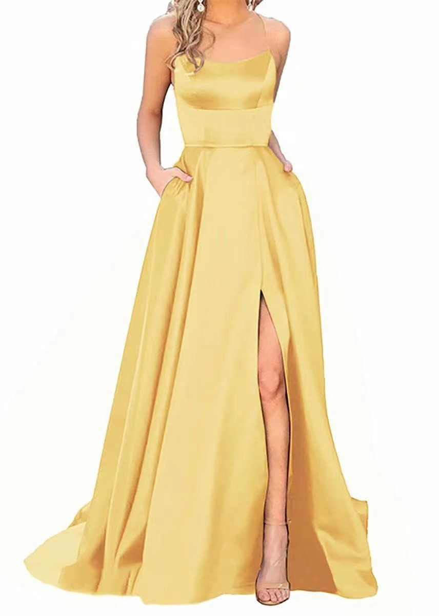 Satin Spaghetti Strap Sleeveless Long Prom Dress