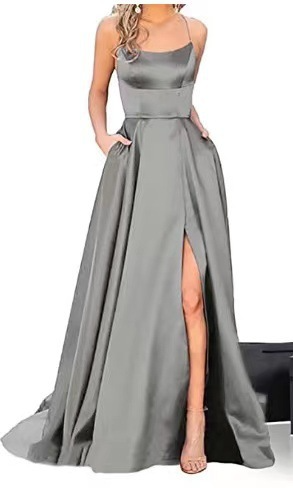 Satin Spaghetti Strap Sleeveless Long Prom Dress