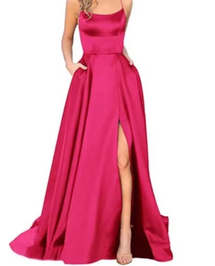 Satin Spaghetti Strap Sleeveless Long Prom Dress