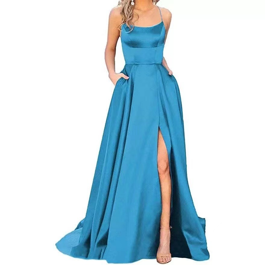 Satin Spaghetti Strap Sleeveless Long Prom Dress