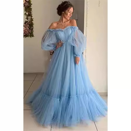 A-Line Off-Shoulder Long Sleeves Prom Dress