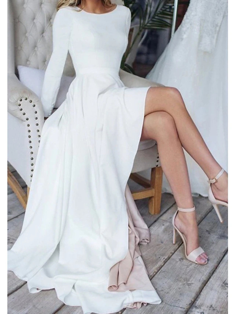 A-line Scoop Neck Stretch Crepe Asymmetrical Wedding Dress