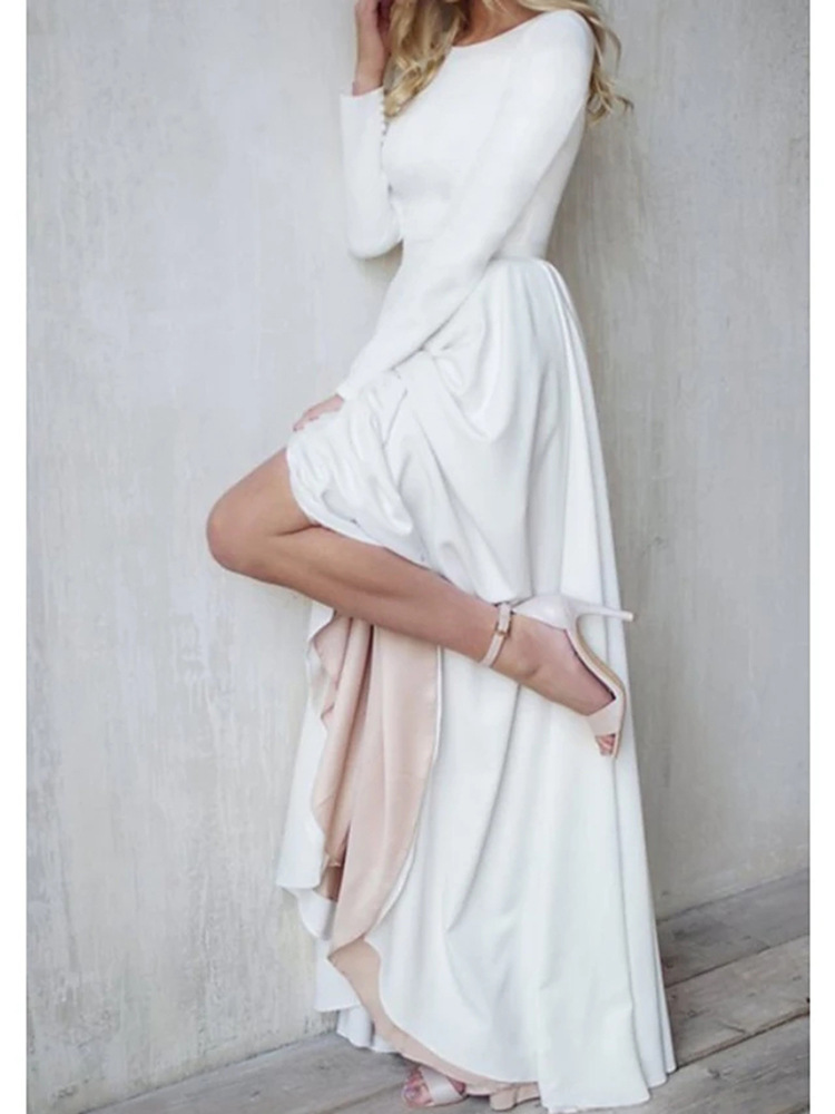 A-line Scoop Neck Stretch Crepe Asymmetrical Wedding Dress