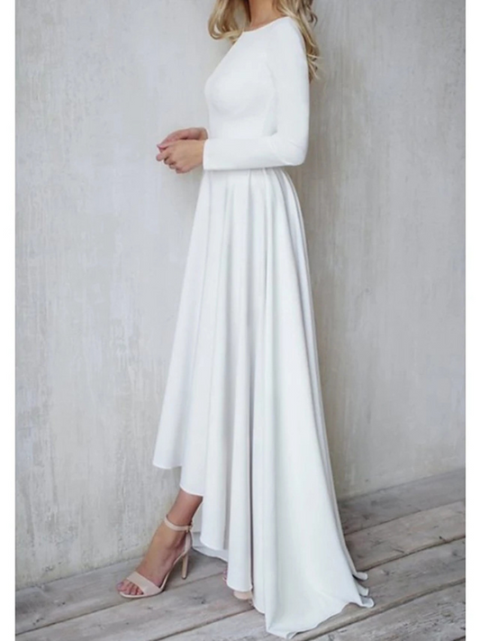 A-line Scoop Neck Stretch Crepe Asymmetrical Wedding Dress