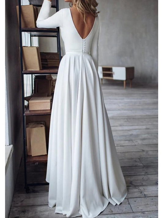 A-line Scoop Neck Stretch Crepe Asymmetrical Wedding Dress