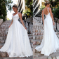 A-line V-neck Lace Sweep Train Wedding Dress