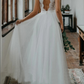 Ball Gown V-neck Lace Tulle Floor-length Wedding Dress