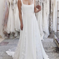 A-line Square Neckline Stretch Crepe Sweep Train Wedding Dress