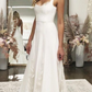 A-line Square Neckline Stretch Crepe Sweep Train Wedding Dress