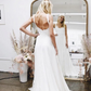 A-line Square Neckline Stretch Crepe Sweep Train Wedding Dress