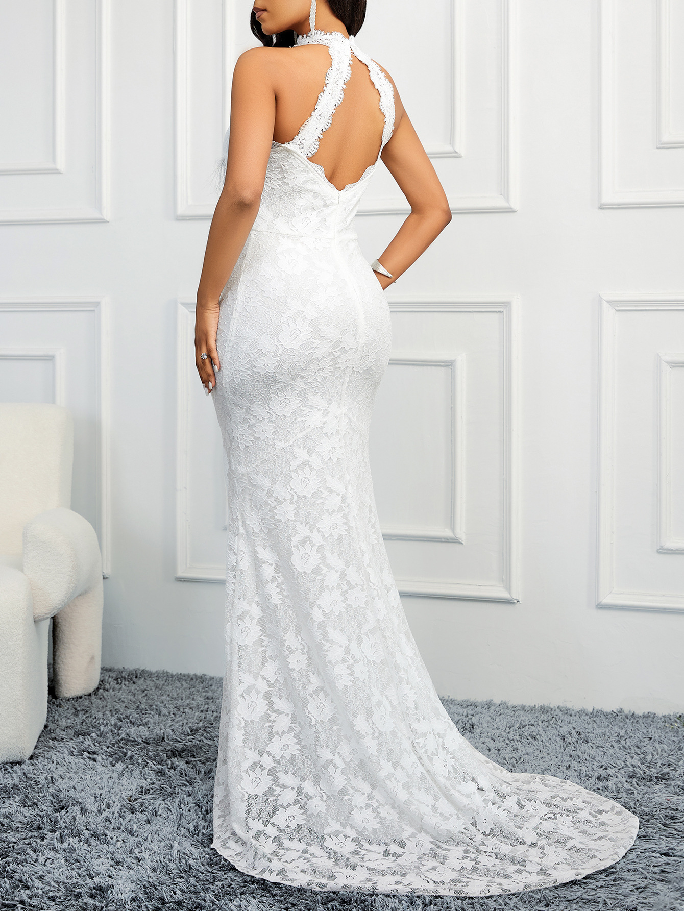 Mermaid High Neck Lace Court Train Wedding Dress