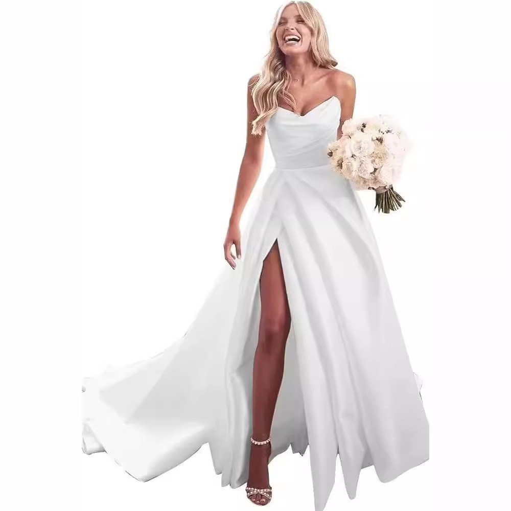 Ball Gown V-neck Satin Sweep Train Wedding Dress