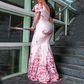 Floral Pattern Off-Shoulder Mermaid Long Plus Size Prom Dress