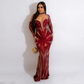 Sequin Plunging Neck Off Shoulder Bodycon Prom Dress