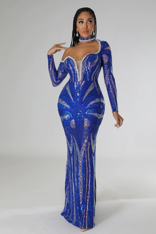 Sequin Plunging Neck Off Shoulder Bodycon Prom Dress