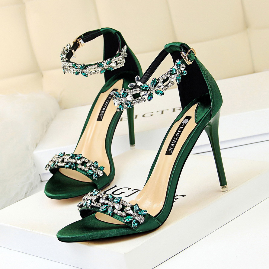 Rhinestone-Embellished One-Strap Stiletto Heel Sandals