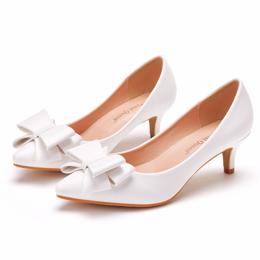 White Pointed Shoes Bowknot Elegant Wedding Shoes