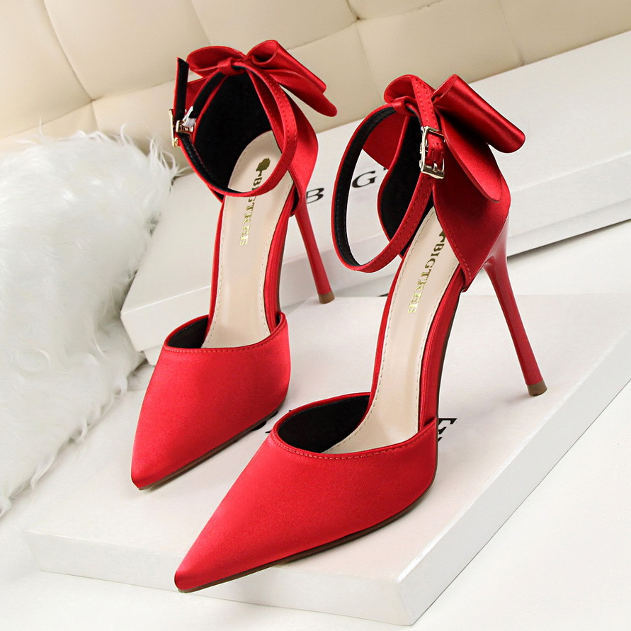 Pointed Toe Satin Bow With Stiletto Heels Pumps Shoes