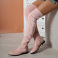 Plain Point Toe Spliced Low-heeled Shaft Height Boots