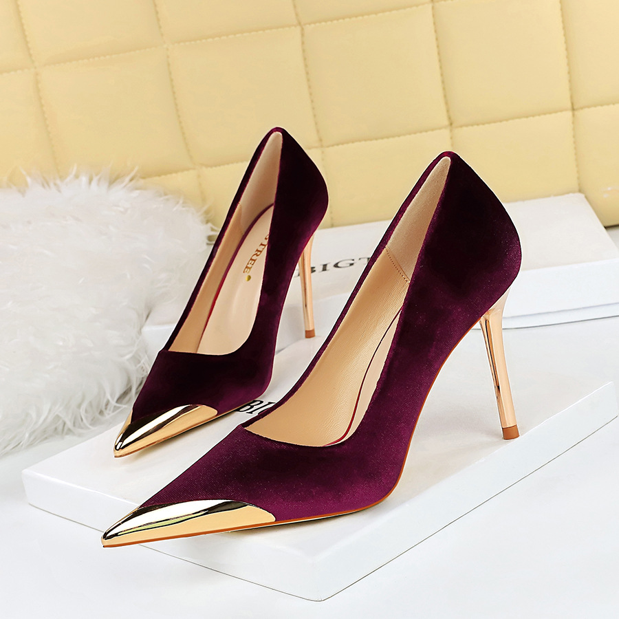 Metal Pointed Suede Stiletto Heels Pump Shoes